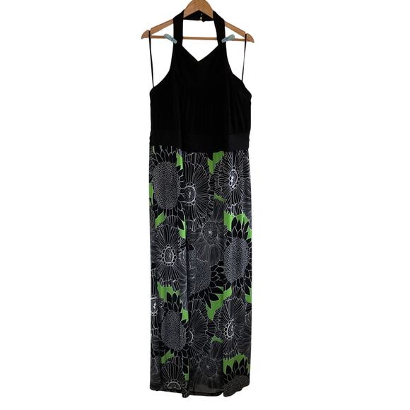 Lane Bryant Halter Neck Maxi Dress Black Green Floral Plus Sz 26/28 Boho Party - Picture 1 of 10
